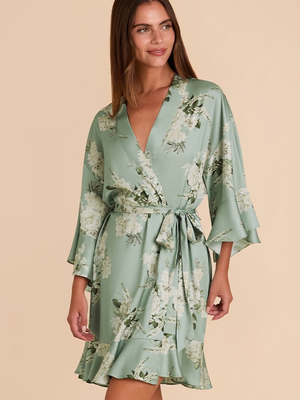 Birdy Grey Kenny Robe Matte Satin Sage Garden Bloom XS